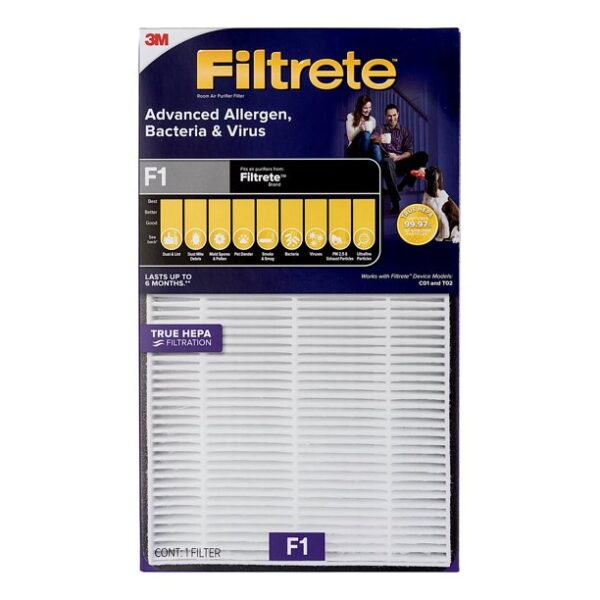 Filtrete Advanced Allergen, Bacteria & Virus True HEPA Room Air Purifier Filter, F1