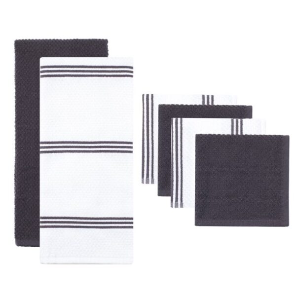 Sticky Toffee, 6 Pack, Cotton Terry Kitchen Towel and Dishcloth Set, Gra