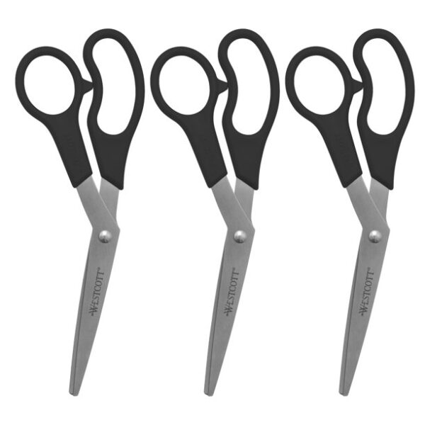 Westcott All Purpose Scissors, 8″, Stainless Steel, Bent, for Craft/Home/Office, Black, 3-Pack