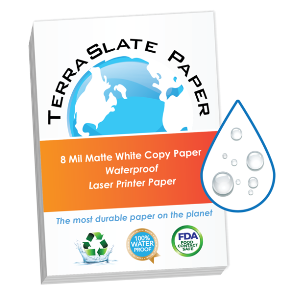 TerraSlate Paper 8 Mil Waterproof Laser Printer/Copy Paper 8.5″ x 11″, 25 sheets