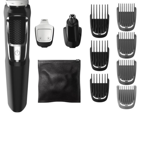 Philips Norelco Multi Groomer – 13 Piece Mens Grooming Kit For Beard, Face, Nose, and Ear Hair Trimmer and Hair Clipper – No Blade Oil Needed, MG3750/60