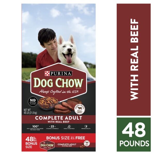 Purina Dog Chow Dry Dog Food, Complete Adult With Real Beef, 48 lb. Bag