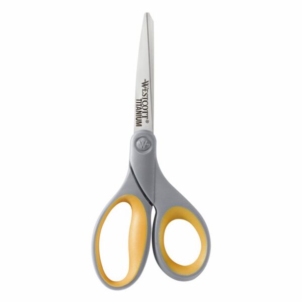 Westcott Titanium Bonded Scissors, 8″, Straight, Grey, Yellow, for Office and School, 1-Count