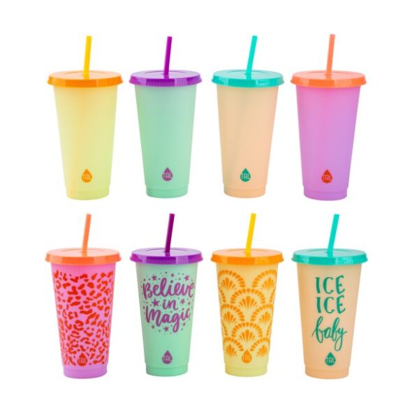 TAL Color Changing Plastic Cup Tumbler and Straw Set 24 fl oz, Multi Color